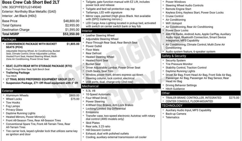 2020 Chevrolet Silverado 1500 LT Trail Boss – CC260698A full