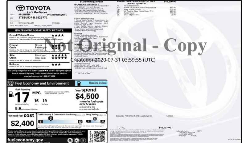 2020 Toyota 4Runner SR5 Premium – CC260727A full