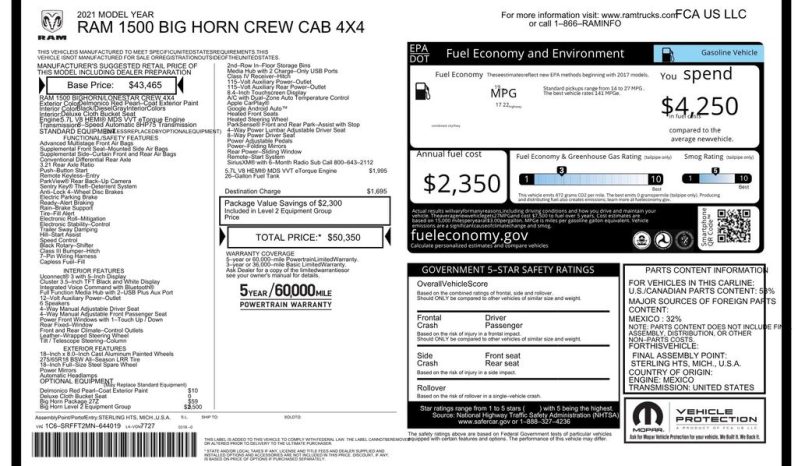 2021 Ram 1500 Big Horn/Lone Star – BC262898A full
