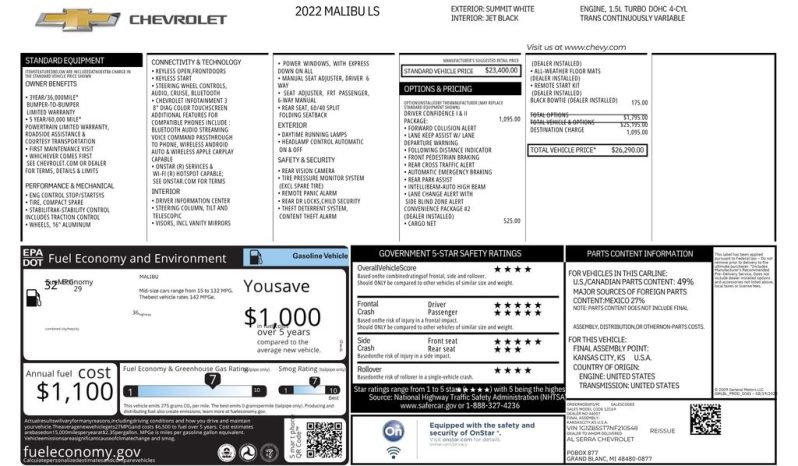 2022 Chevrolet Malibu LS – BC261994A full