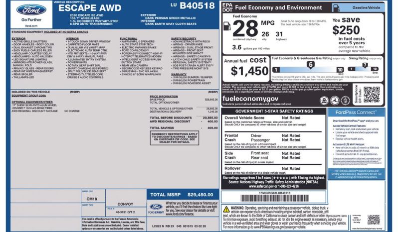 2020 Ford Escape SE – CC260900A full