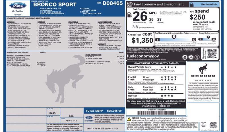 2022 Ford Bronco Sport Outer Banks – BC262607A full
