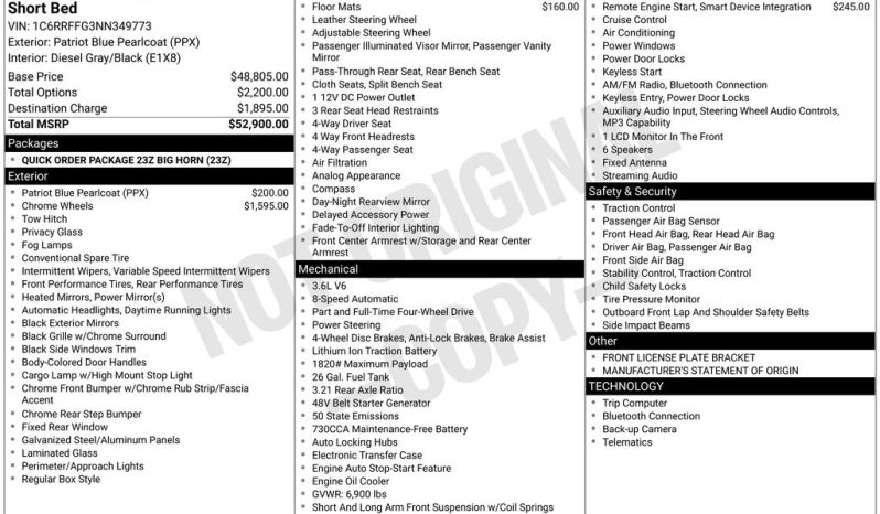 2022 Ram 1500 Big Horn/Lone Star – CC260482B full